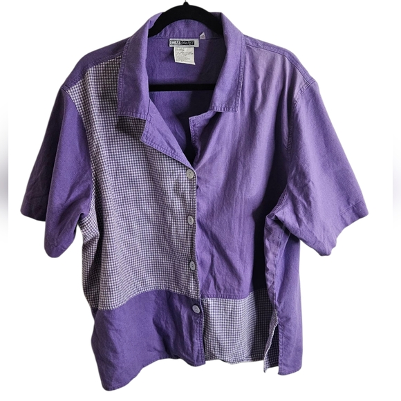 C.M. Shapes Dresses & Skirts - Vintage C.M. Shapes Button Down Shirt 3/4 Sleeve Purple 3XL Shoulder Pads Tunic